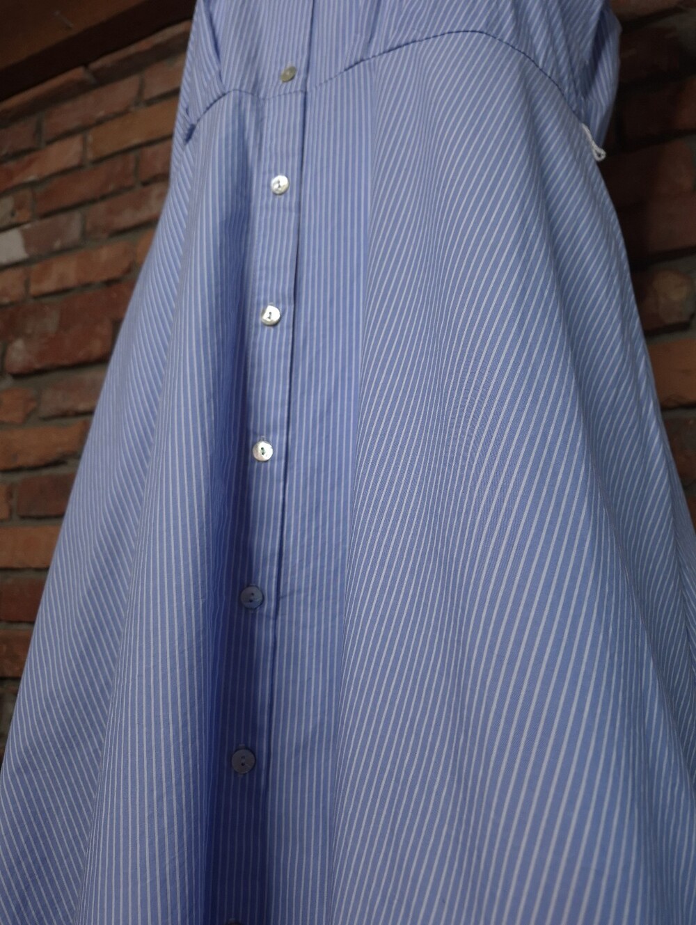 Ellen Tracy 100% Cotton Pinstripe Eyelet Button Front Maxi Dress L - Picture 5 of 11